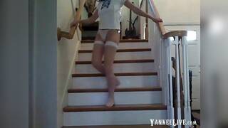 Friend's Hot girl strips in thigh highs