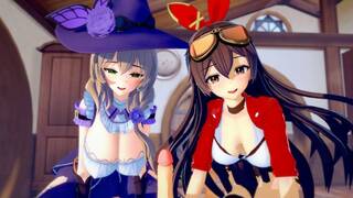 Genshin Impact: THREESOME WITH AMBER AND LISA (3D Hentai)