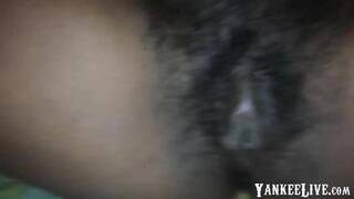 Ebony with hairy pussy and long pussy lips