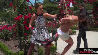 BDSM babe publicly whipped n humiliated by master n mistress