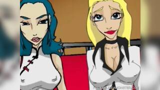 Busty cartoon slut gets pussy licked