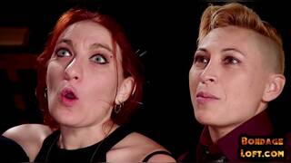 Useless BDSM chicks whipped n waxed in public group session