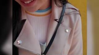 Euro brunette blows outside