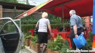 Teen fucked by oldie in the woods