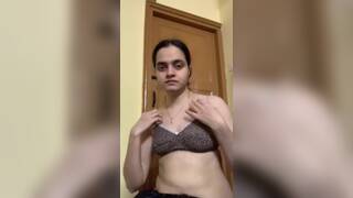 Muslim teen express her feeling with pressing her boobs