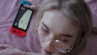 Step sister wanted to play with the console, but I flooded her ass sperm. Karneli Bandi.