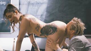 Tattooed latina fucking her old teacher