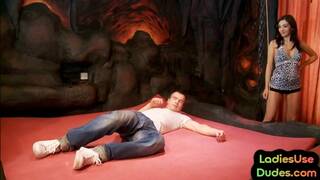 Femdom CFNM BDSM teens pegging and jerking submissive guy