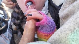 Parking Lot Blowjob Ends in a Cum Bubble Mouthpie