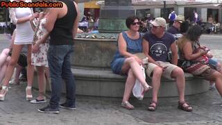 Public submissive babe outdoor exposed and 3way fucked