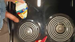 Pink slide mules jack off & cumshot