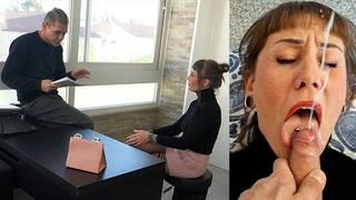 SLUT STUDENT drinks the professor's CUM big cumshot on the face 3 shooting angles