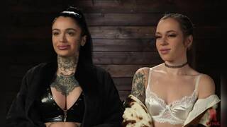 Leigh R and Rory K in several lesbian bondage, dildo and strap-on dildo scenes