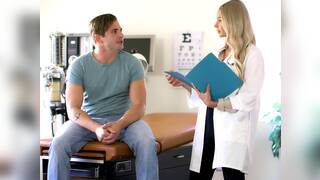 Hot blonde doctor Emma Hix finds a patient jerking off in her office