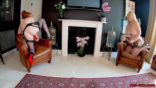 Lucy Gresty and Red (Red XXX) in a masturbating scene and in masks lesbian scene also