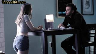 Stepdaughter enjoys fucking with stepdad in hairy pussy