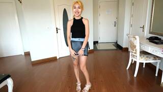 Tiny amateur Thai teen in a bunny outfit gives head and fucked from behind