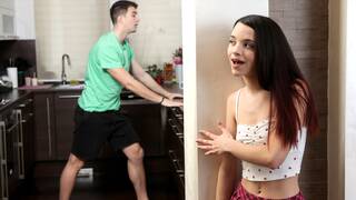 Tiny Spanish teen stepsister Ohana Petite caught masturbating by stepbro