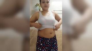 Beautiful teen showing boobs in bathroom