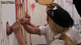 CFNM sluts enjoy sucking dicks in gloryhole in orgy