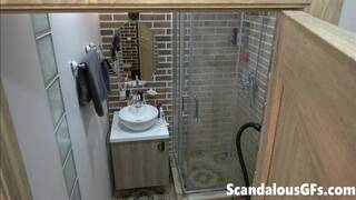 My stunning blonde GF doing her makeup in the bathroom nude