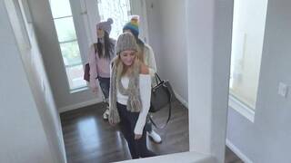 teen friends have orgy with muscle stud