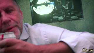 Super sexy babe with perfect body gets fucked by horny old man and gives the best blo