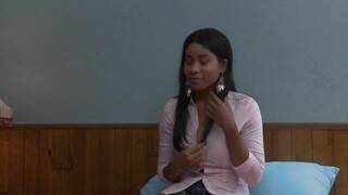 Jenna Foxx and Georgia Jones on a bed in several different lesbian scenes together