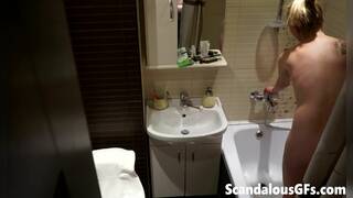 My naked girlfriend washing up in the bathroom is exactly what you need to stroke one