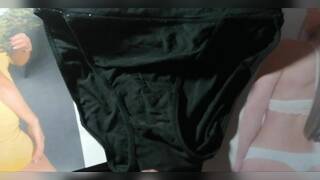 SPLASHING CUM ALL OVER MILFS USED THONG!!