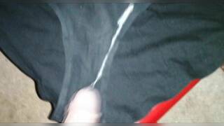 DROPPING HUGE LOAD OF SPERM  ALL OVER BLONDE MILFS USED THONG!