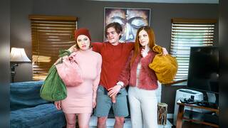 Horny stepbro enjoys the threesome fun with her busty and sexy stepsis