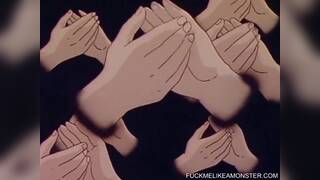 Anime teen drilled hard in dark group bondage