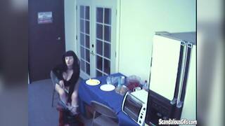 Busty masturbating teen office slut