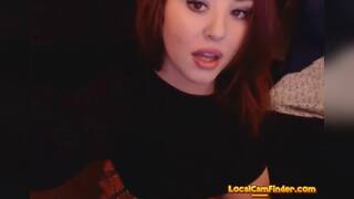 Big Tits Redhead Babe Rides her Dildo