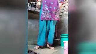 Indian village girl outdoor bathing shout