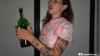 Brunette gets choked while I fuck her