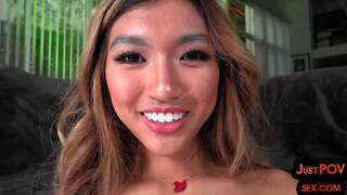POV dirty talking 21yo Asian rides cock in amateur closeup