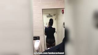 Brown Lady Shows Off In Work Bathroom
