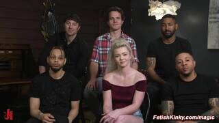 Deep throat bound blonde dp fucked by big dicks group