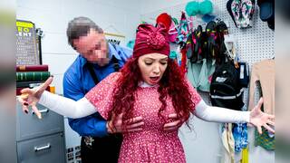 Curly big tit mature busted for stealing at the mall