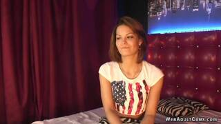 Russian amateur brunette babe on webcam talking with fans