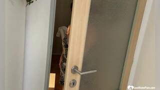 Horny milf rubs her incredibly large boobs