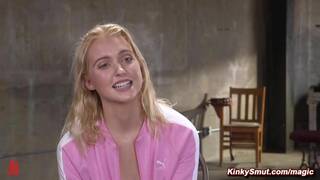 Gagged and bound blonde electro shocked then anal fucked