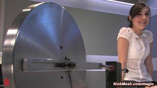 Eighteen years old brunette gets machine fucked