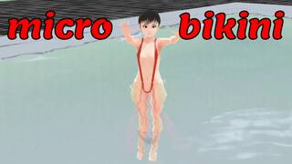 【Leo】 Anime girl swam in small micro bikini.【Nip slip】