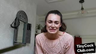 Inked SPH slut wanking small cock and making fun of it