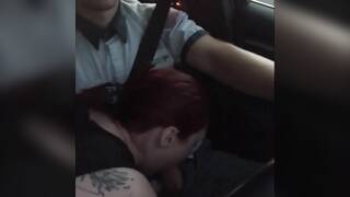 Redhead Teen Gobbles Cock in Audi Ride