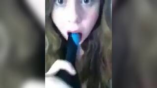 Horny girl masturbates with hairbrush