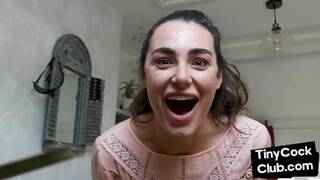 Femdom CFNM babe mocking small cock and teasing it